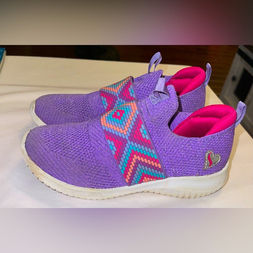 Skechers girls 12 ultra flex friendship fun purple pink slip on